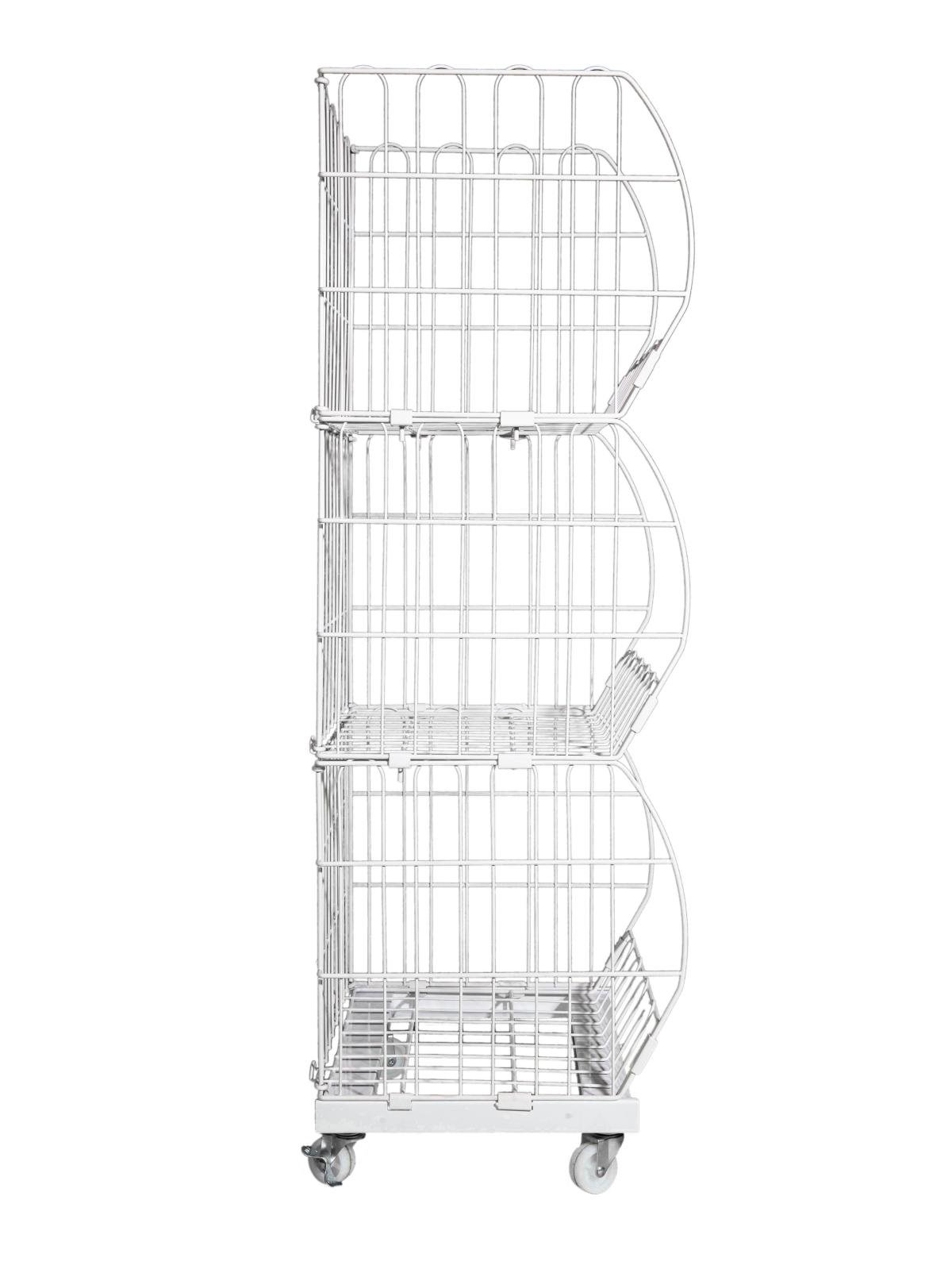 3-Tier Grocery Store Racks: Wire Mesh Display Baskets with Wheels