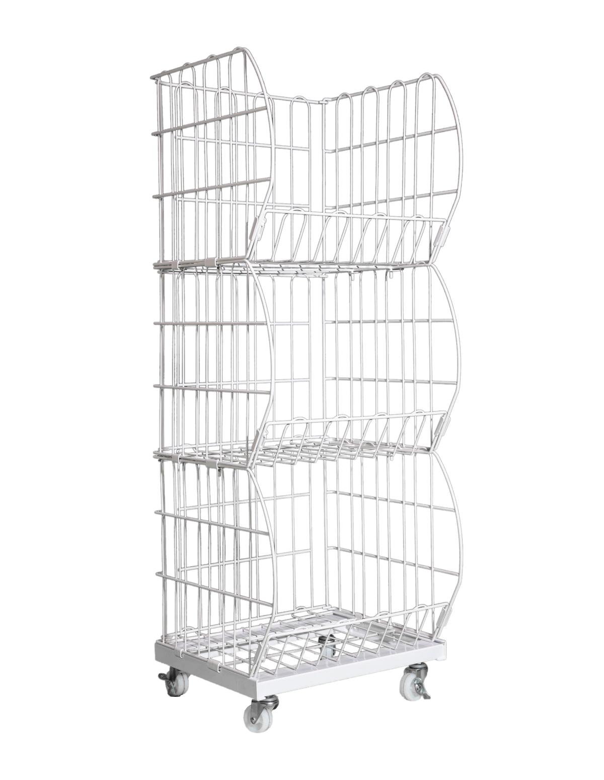 3-Tier Grocery Store Racks: Wire Mesh Display Baskets with Wheels