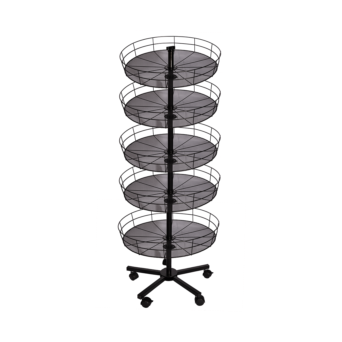 5-Tier Wire Basket Shelf Metal Tray Display Rack &ndash; Spinning Mesh Stand