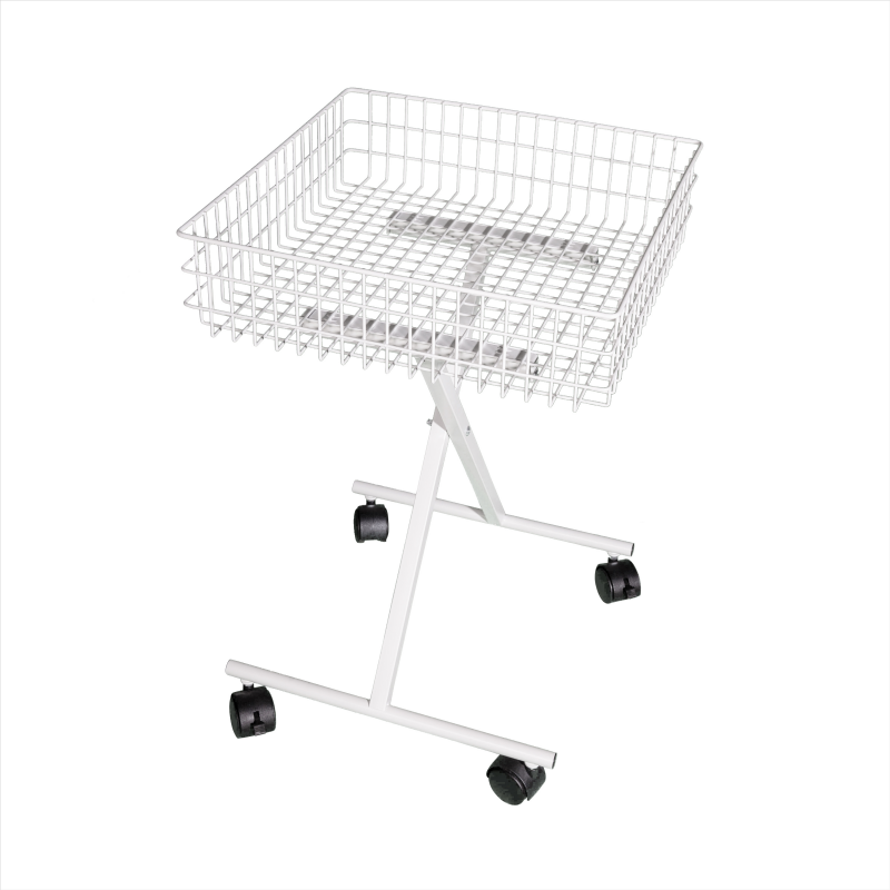 Rolling Wire Storage Basket for Clothing Display with Stand & Casters